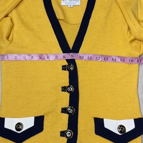 St. John Collection by Marie Gray Yellow Black Santana Knit Jacket / Blazer sz 6 - Picture 4 of 6
